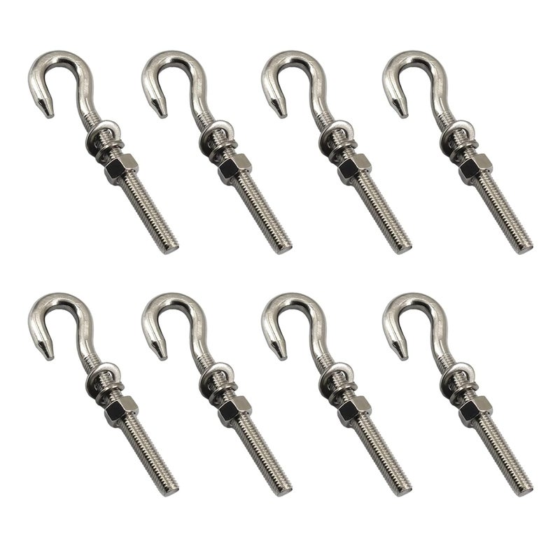 Faspiroty 8Pcs M8 Stainless Steel Eye Bolt with Nut and Washers Long Shank Threaded Rod Round Hook Eyelet Bolt Screw - Image 1